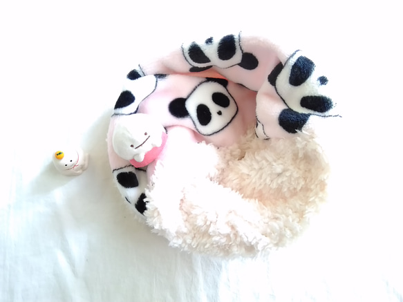 パンダくんスヌード(*^▽^*)キッズ 子ども用 型押しボア×ファー、ボア 