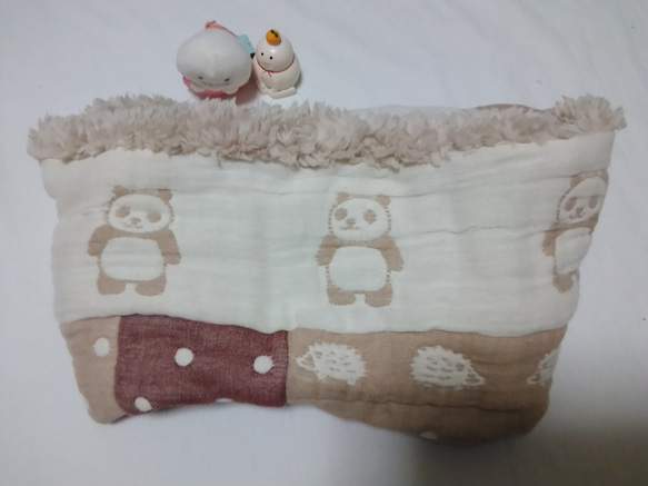 ぱんだくんパッチワークスヌード(*'▽'*)　fuwara６重ガーゼ×プードルファー サイズ　およそ１８×３３cm 6枚目の画像