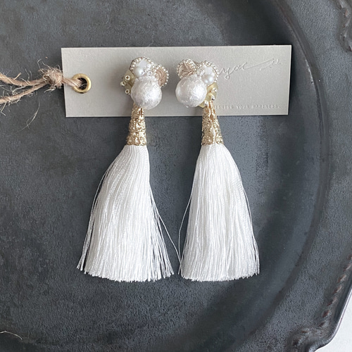 大粒パールの刺繍タッセル2wayピアス #19A ピアス（その他） msac 通販