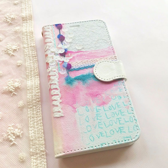 幸福快樂粉紅十字筆記本型智能保護套*“保護你的護身符之一。愛與彩虹”（訂做）【免費送貨】 第2張的照片