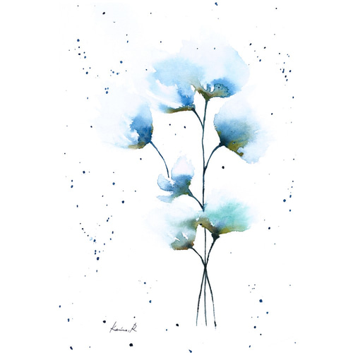 水彩絵　原画 原画】透明水彩画 「Cotton flower」八つ切 絵画 korino_rossa