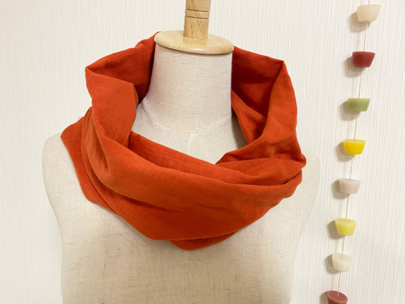♡日本製造 100% 純棉蓬鬆雙層紗布夢幻圍脖♡橙色 第5張的照片