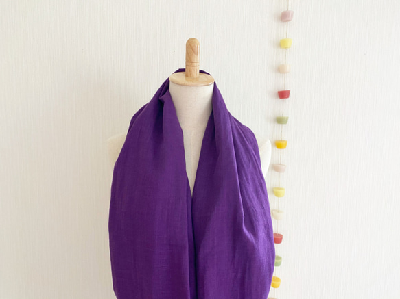 ♡日本製造的蓬鬆平板雙層紗布圍脖♡繡球花色紫紫色 第3張的照片