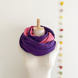 ♡日本製造的蓬鬆竹節雙層紗圍脖♡紫色 x 玫瑰粉色 第2張的照片