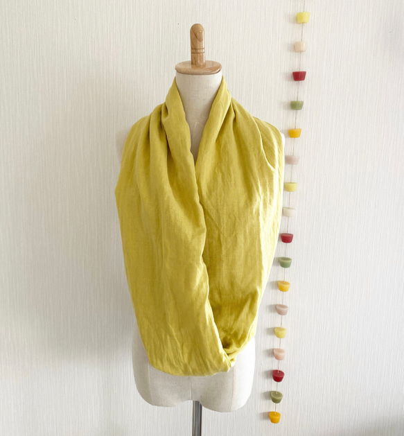 ♡日本製，蓬鬆竹節雙層紗布圍脖♡檸檬黃 第4張的照片