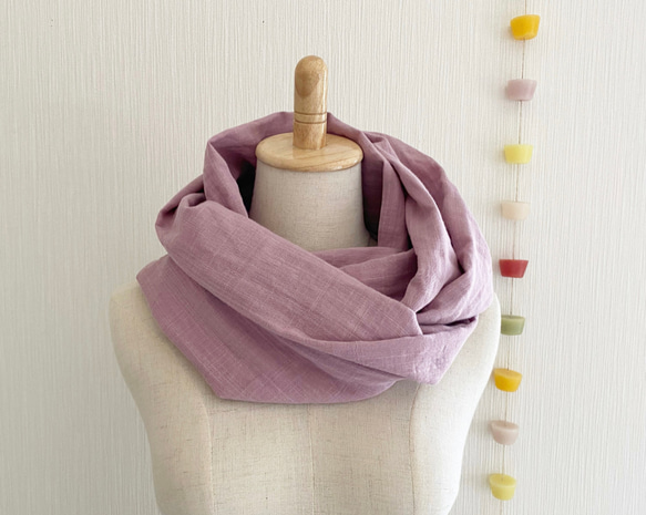 新顏色♡Fluffy slab double gauze snood♡Grayish rose 第1張的照片