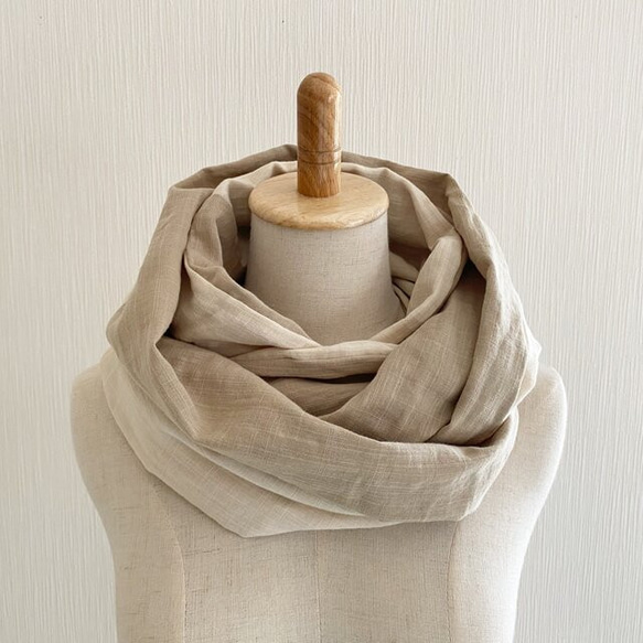 日本製造♡蓬鬆的雙層紗布圍脖♡沙米色x香草牛奶 第1張的照片