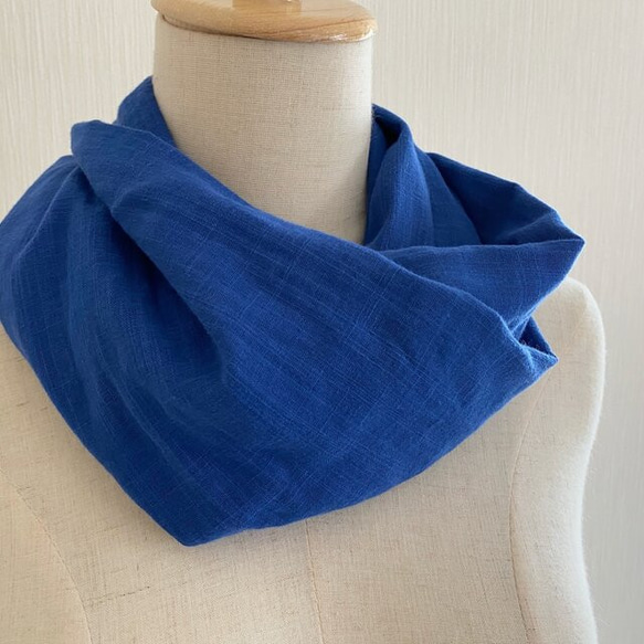 ♡蓬鬆的國產雙層紗布圍脖♡藍色（100% 棉） 第2張的照片