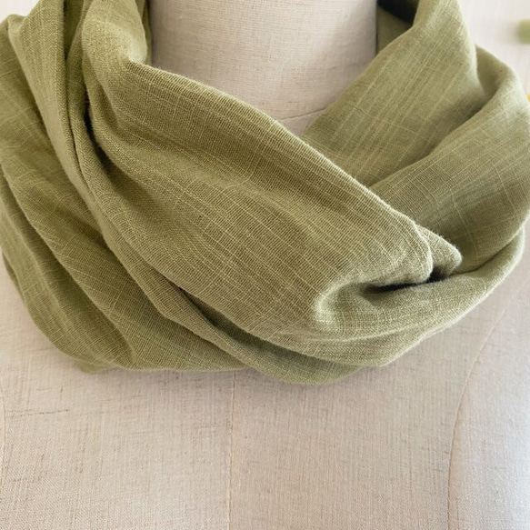 ♡蓬鬆的國產雙層紗布圍脖♡綠茶（100％棉） 第2張的照片