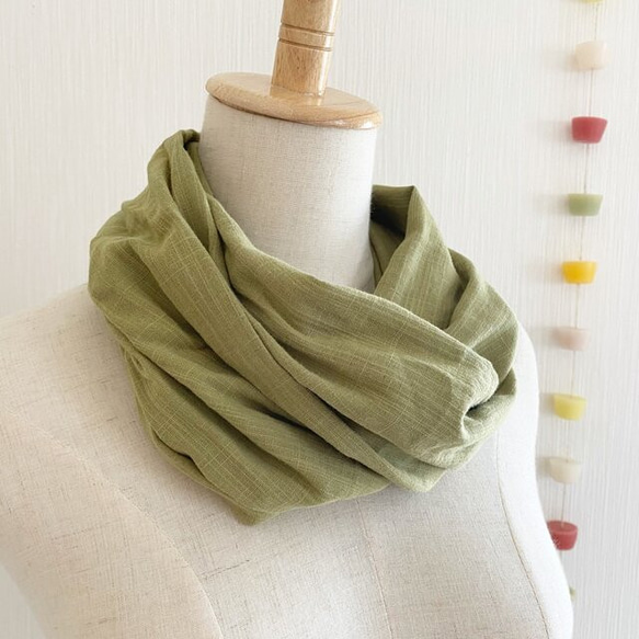♡蓬鬆的國產雙層紗布圍脖♡綠茶（100％棉） 第3張的照片