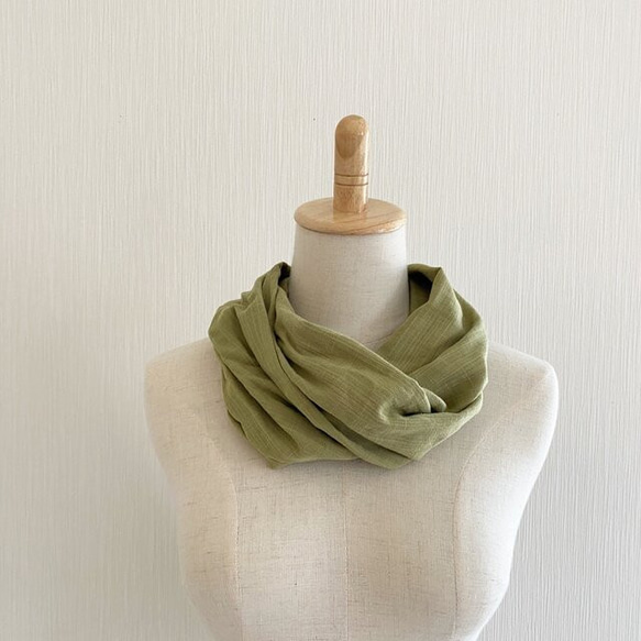 ♡蓬鬆的國產雙層紗布圍脖♡綠茶（100％棉） 第4張的照片