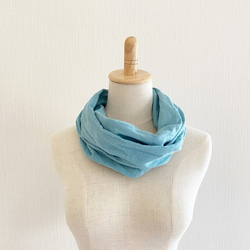 ♡蓬鬆的國產雙層紗布圍脖♡薩克斯藍日本製造高品質優質100％棉 第4張的照片
