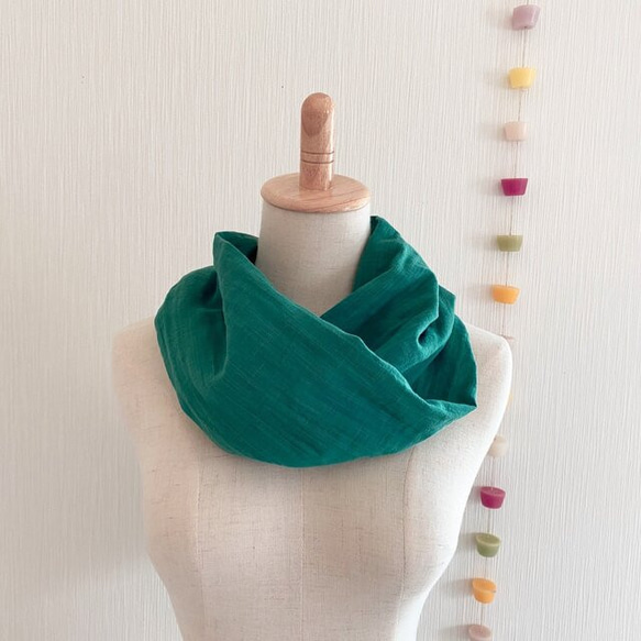 ♡日本製造 100% 純棉蓬鬆雙層紗布夢幻圍脖♡綠色 第3張的照片