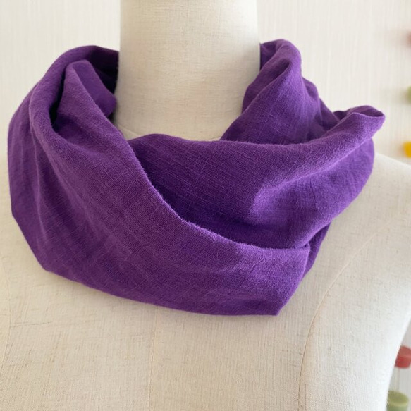 ♡日本製造 100%純棉蓬鬆優質雙層紗布春夏圍脖♡紫色 第4張的照片