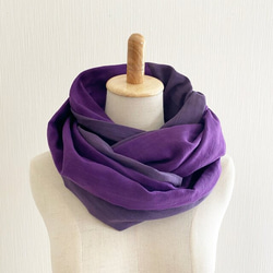 ♡日本製蓬鬆高品質竹節雙層紗圍巾♡混色桑葚紫 x 紫 第4張的照片