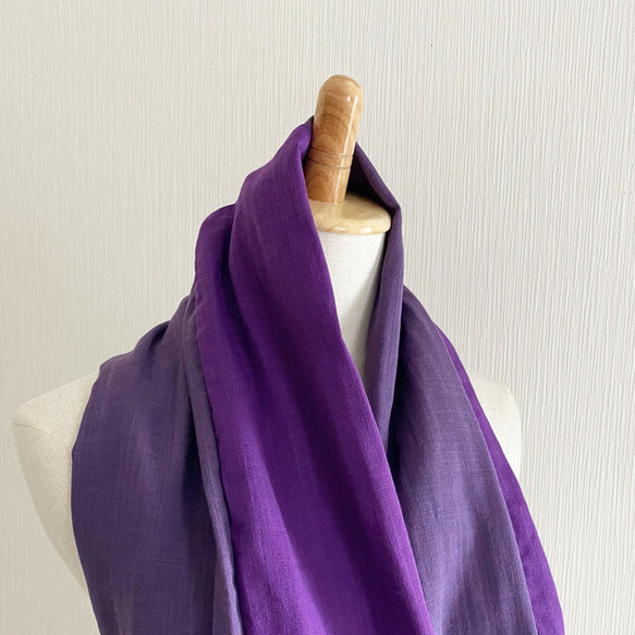♡日本製蓬鬆高品質竹節雙層紗圍巾♡混色桑葚紫 x 紫 第5張的照片