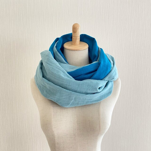 ♡ふんわり国産ダブルガーゼのスヌード♡サックスブルー×ターコイズ