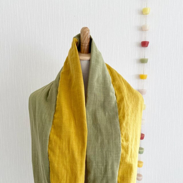日本製造♡蓬鬆的夢幻圍脖♡混色芥末黃x綠茶色 第6張的照片
