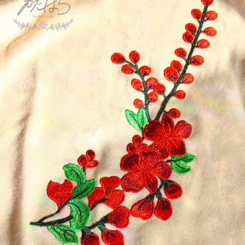 花咲く刺繍マフラーストール 「花葵」（赤） ストール 方原