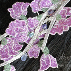 藤の花房の刺繍帯飾り 3枚目の画像