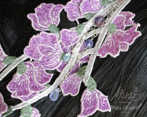 藤の花房の刺繍ヘアクリップ 3枚目の画像