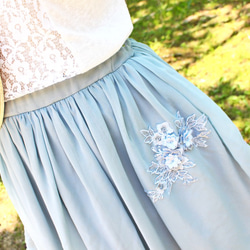刺繍飾りのシフォンスカート　グレイッシュミント 5枚目の画像