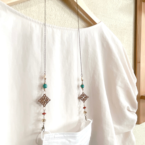 ♪ ❤️ アンティーク　ビーズ　マスクチェーン　メガネチェーン　ハンドメイド チェコビーズのアンティーク調メガネチェーン グラスコード(マスク