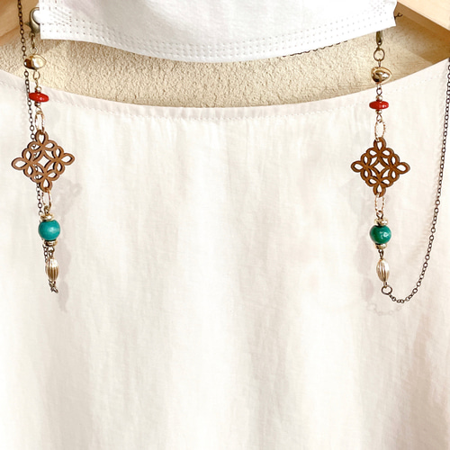 ♪534❤️ アンティーク　ビーズ　マスクチェーン　メガネチェーン　ハンドメイド チェコビーズのアンティーク調メガネチェーン グラスコード(マスク