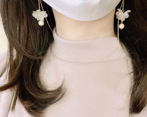 ♪325❤️ 花ガラスストーンガラスマスクチェーンメガネチェーン