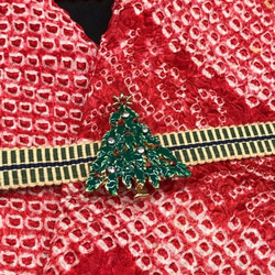 【クリスマス企画】1725 半襟&帯留め付き帯締め✨ クリスマスモチーフ 3枚目の画像