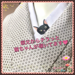 897半襟&帯留め付き帯締め 根付 正絹✨可愛いペア猫 5枚目の画像