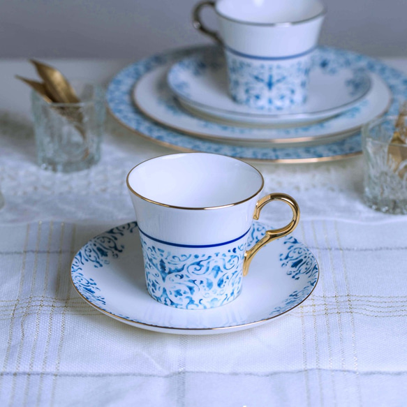 藍韵黃金骨瓷咖啡杯碟 第1張的照片