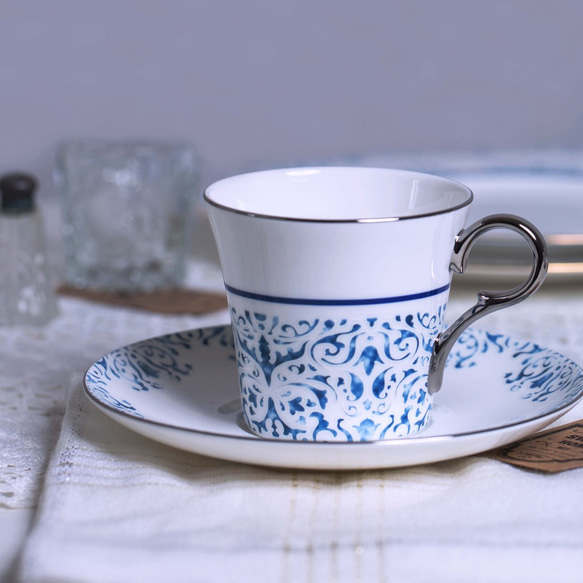 藍韵白金骨瓷咖啡杯碟 第1張的照片