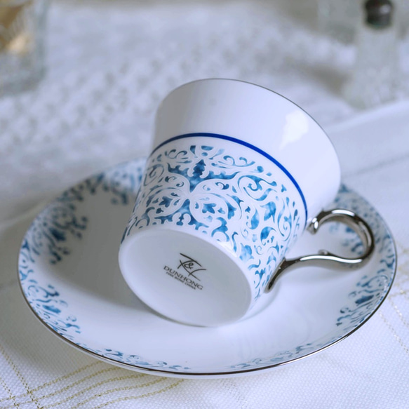 藍韵白金骨瓷咖啡杯碟 第4張的照片