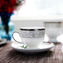 雪幕銀骨瓷咖啡杯碟 第1張的照片