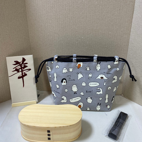 市松模様自立巾着五点セット白杉わっぱ背高三角わっぱ弁当箱箸袋バンド