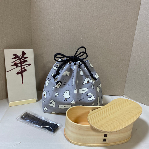 市松模様自立巾着五点セット白杉わっぱ背高三角わっぱ弁当箱箸袋バンド