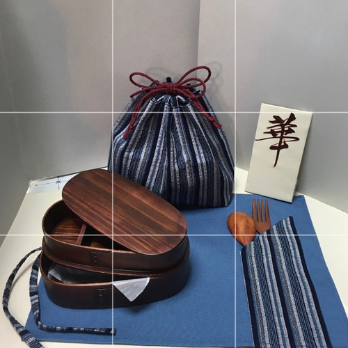 七点セット二段わっぱ巾着ポケット付きマット木製ホーク&スープンお箸