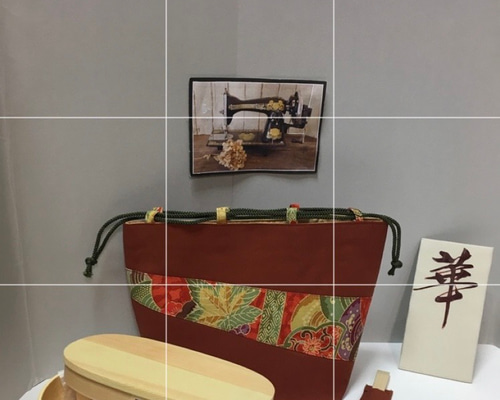 新品銘柄四点セットはんごう二段自立巾着着物リメイク昭和椿箸袋