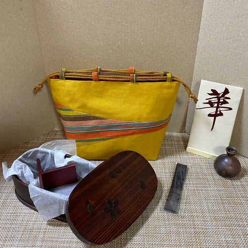 五点セット わっぱ桜小判弁当箱2色から選べる 着物アプリバック 箸袋 