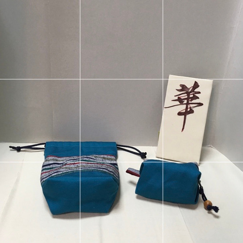 ハンドメイド 長方形ポーチ 市松模様 マチ約5センチ （花柄