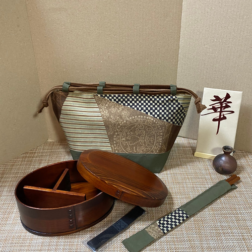 限定商品 四点セット市松模様 胴張り弁当箱L L 850cc (2色選べる）昭和  