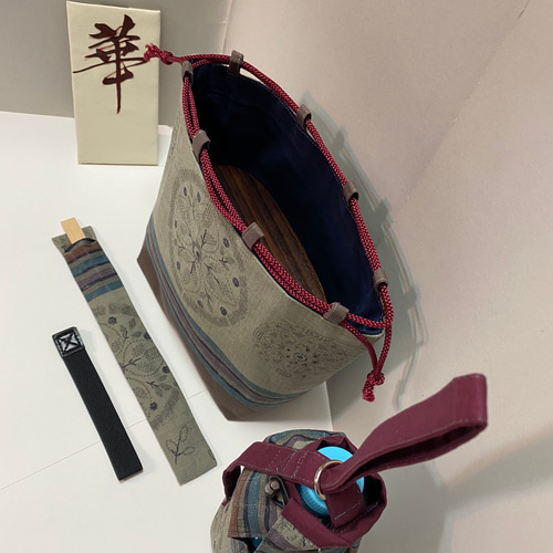 五点セット わっぱ漆弁当箱二段 水筒ホルダー 信玄袋 箸袋 お箸