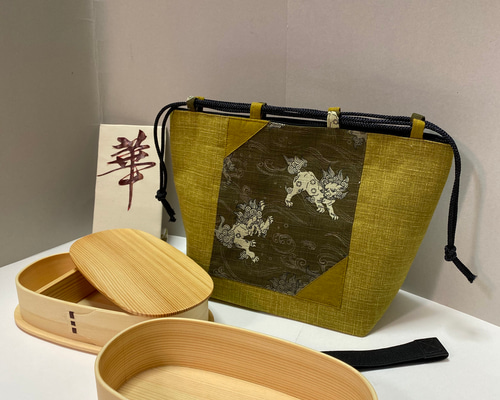 銘柄　二段入れ子　新品　ランチ4点セット　自立巾着四柄選べる　箸袋　ゴムバンド 1_501b61140a8b12f5d29faae939d3