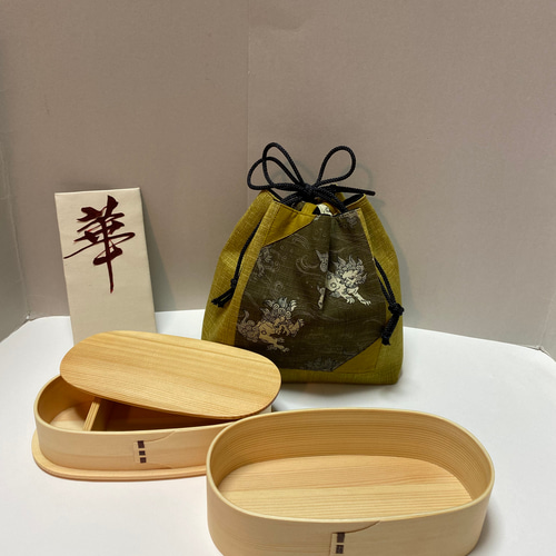 四点セット麒麟 1点物 信玄袋 箸袋 わっぱ弁当箱二段ゴムバンド