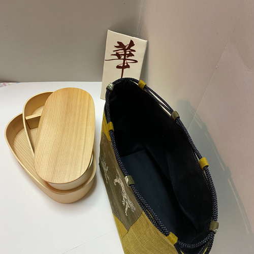 四点セット麒麟 1点物 信玄袋 箸袋 わっぱ弁当箱二段ゴムバンド