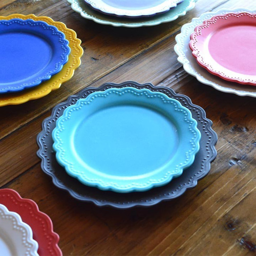 ドット レリーフ リム花プレート 18.5cm ケーキ皿 4color /r110 中皿