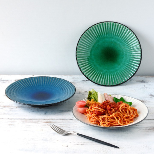 しのぎ彫り 丸深皿 パスタ皿 23cm 3color/r95 大皿 窯元ロング