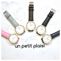 【パールピンクが可愛い】腕時計 シンプル ブラック レディース メンズ レザー ペア 3枚目の画像