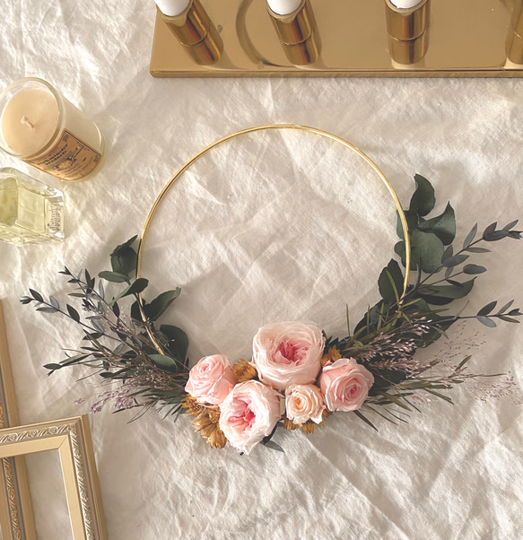 rose gold wreath ゴールドリース バラ ローズ ウェディング リース toko flowers 通販｜Creema(クリーマ)